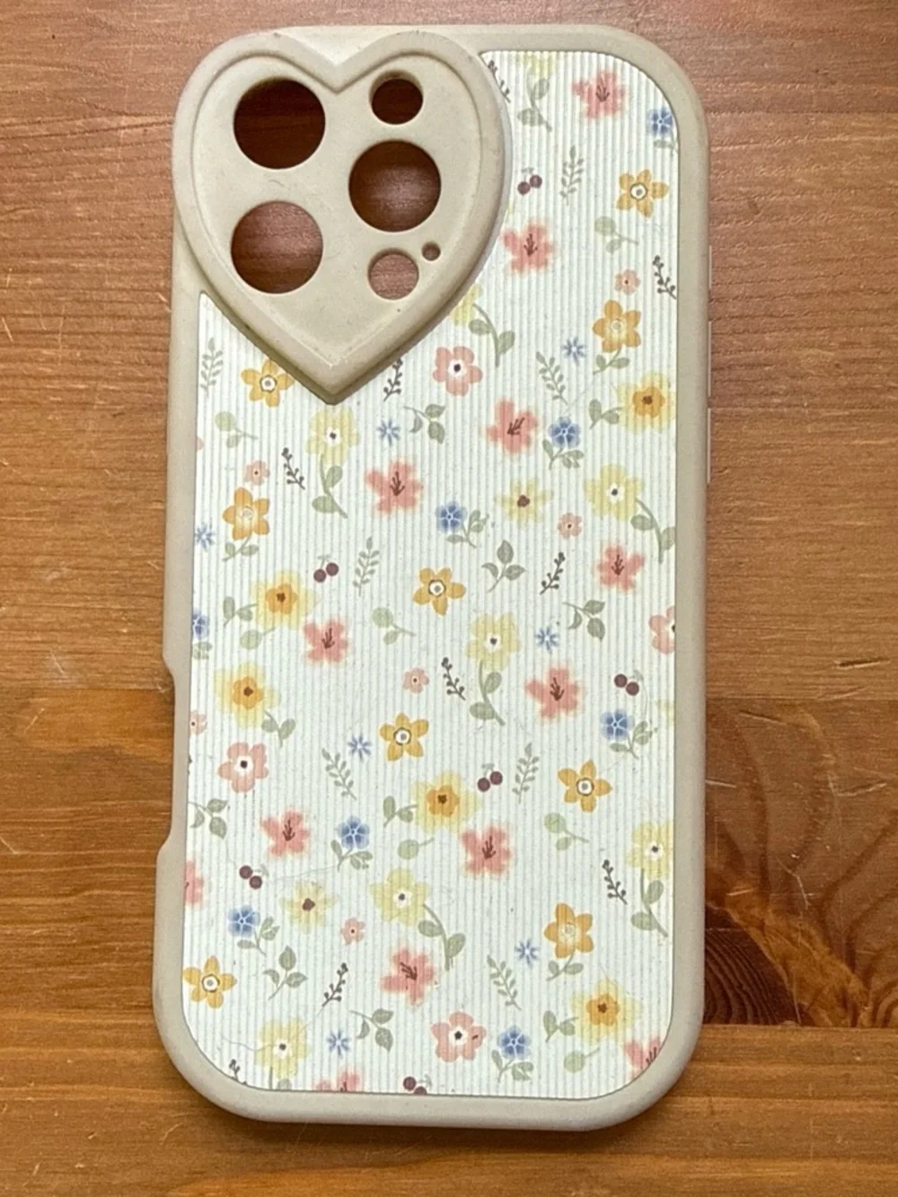 Floral Heart Camera iPhone Case - Beige Border, White Floral Back
